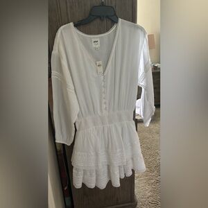 Aerie white mini ruffle dress
